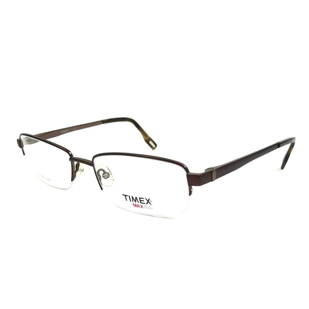 Timex Eyeglasses Frames L021 BR Brown Rectangle Half Rim Titanium 57-19-145